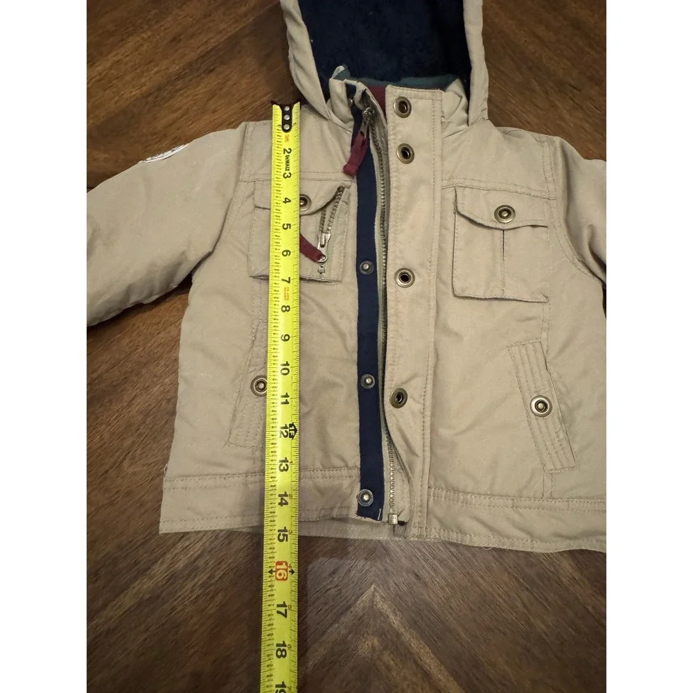 OshKosh Bgosh Boys Tan Khaki Sherpa Lined Hooded‎ Winter Jacket Coat 3T